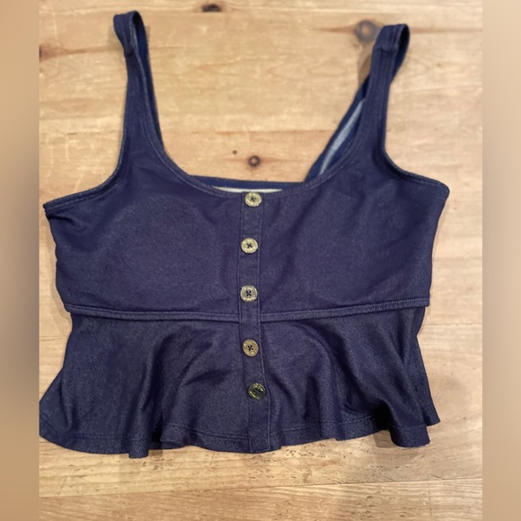 Betsey Johnson soft denim ruffled crop top summer jeans festival sailor Y2K SM - Picture 1 of 8